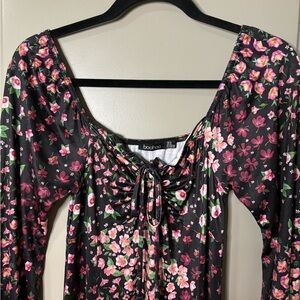 Boohoo floral midi dress with long sleeves, size small